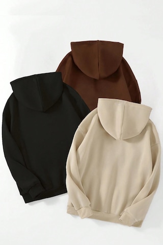 3'lu Paket Baskılı Oversize Sweatshirt Bej
