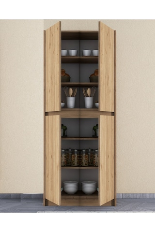 Umg Mobilya Patentli Santra Kulpsuz 4 Kapaklı, Çok Amaçlı Dolap, Mutfak, Elbise, Balkon, Kiler, Dosya Dolabı Meşe