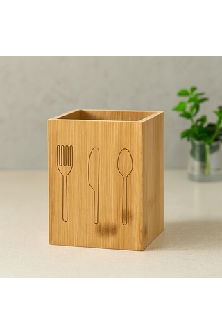 Ahşap Bambu Kaşıklık Organizer 9x9 Cm Renkli