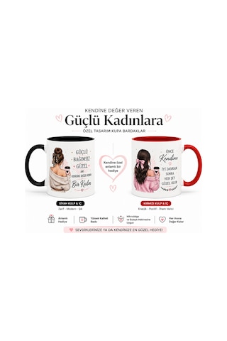 Güçlü Kadınlar Slogan Baskılı Kupa Bardak Kırmızı