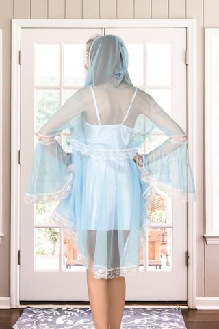 Sistina Kadın Beyaz Turkuaz Sabahlık Tül Saten Gecelik Takım 1478 Beyaz