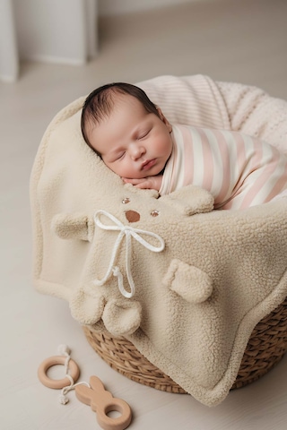 Ayıcık Figürlü Peluş Bebek Battaniyesi Çok Renkli
