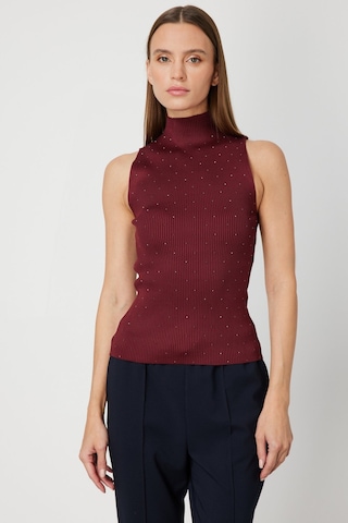 On Kadın Taşlı Kolsuz Triko Bluz 66375 Bordo Bordo