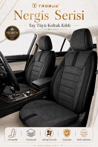 Nissan Almera 2001-2008 Sonrası Uyumlu Nergis Serisi Ortopedik Tay Tüyü Oto Koltuk Kılıfı Siyah