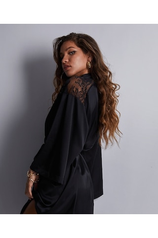 Aubade Midnight Whisper Kimono Zarif Seide Ve Dantel Detaylı Siyah