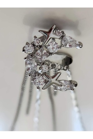 Yıldız Zirkon Taşlı Model Kıkırdak Sağ Kulak Gümüş Renk Küpe Silver