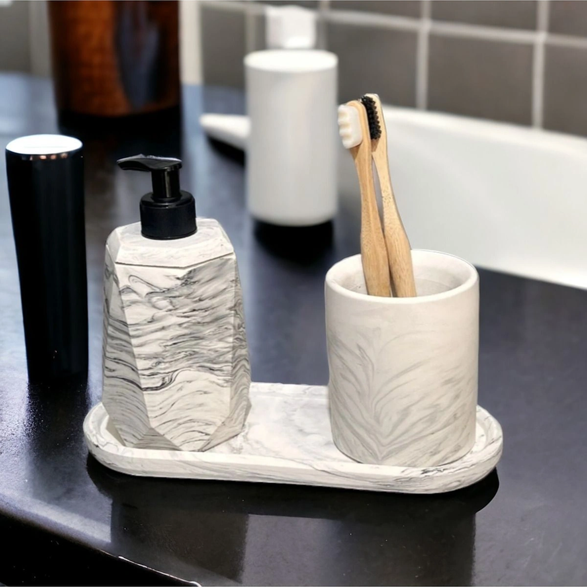 Marble Serisi Banyo Seti Beton Gri