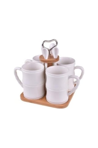 Bambum Fuedo 9 Parç Standlı Porselen Kaşıklı Kupa Seti