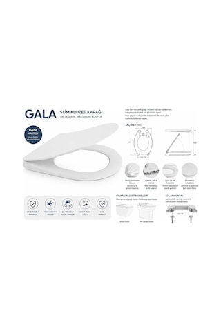 Gala Slim Yavaş Kapanan Klozet Kapağı, Ultra İnce Modern Tasarım, Sessiz Soft Close Mekanizma, Kolay Sök-tak Özel Diğer
