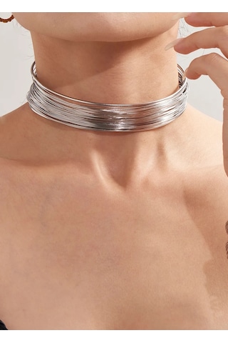 Caş Dekorasyon Gümüş Renkli Metal Choker Kolye Gümüş