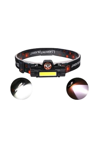 Şarjlı Ledli Kafa Lambası 1200 Lümen Cob Led Siyah