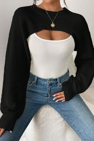 Tarz Cool Kadın Siyah Dekolteli Crop Triko Bolero Siyah