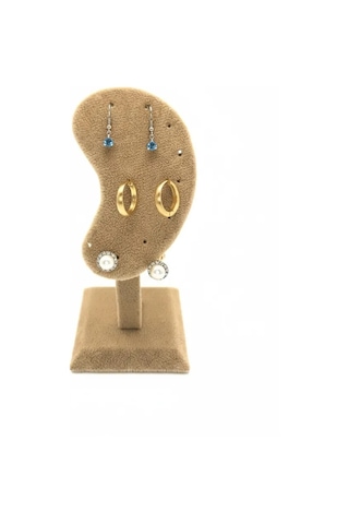 Süet Kumaş Sütlü Kahve Renk 15/5cm Ayaklı Küpe Sergileme Dekoru