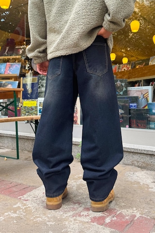 Flaw Eskitme Model Çizgili Baggy Jean Koyu Lacivert Koyu Lacivert