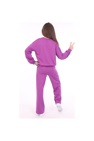 Toontoy Kids Toontoy Kız Çocuk 2'li Takım Baskılı Bisiklet Yaka Sweatshirt & Beli Lastikli Bol Paça Eşofman Altı - 2 İplik Mor