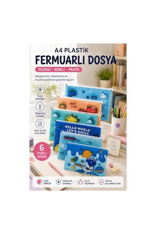 Fermuarlı Dosya Erkek Figürlü A4 6 Adet Fixpoint 2380 Plastik Desenli Fermuarlı Zarf Dosya Ödev Evrak Belge Saklama Çok Renkli