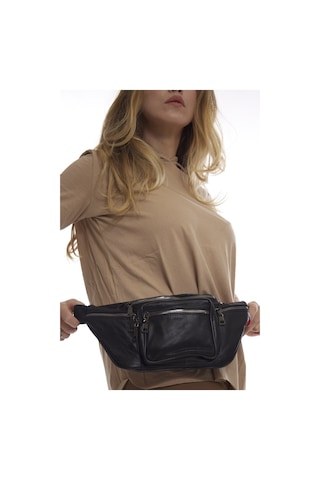 Nahitatyana Unisex Siyah Çok Cepli Hakiki Deri Freebag Bel Çan... Siyah