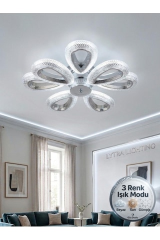 Damla Model 8'li Gümüş 3 Renk Modu Ledli Tavana Sıfır Salon Mutfak Çocuk Yatak Odası Led Avize