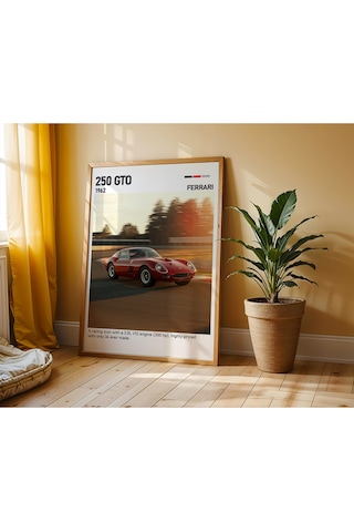 Ferrari 250 Gto Ahşap Çerçeveli Poster Tablo Dünyanın En Değerli Klasik Aracı