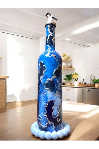 El Yapımı Altın Varaklı Yağdanlık Tasarım Sunum Standı İle Şık Mutfaklar Ve Sofralar Mavi