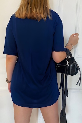 Flood Of Style Kadın Penye Yazlık Oversize Kısa Kollu Nefes Alan Lacivert