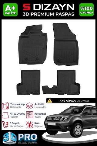 S-dizayn Dacia Duster 4x4 3d Pro Havuzlu Paspas 2013-2018 A+ Kalite