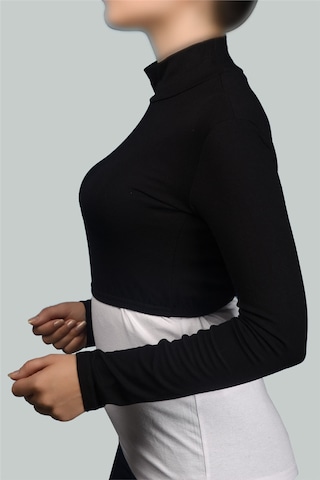 Altobeh Uzun Kol Balıkçı Yaka Boğazlı Likralı Penye Kadın Yarım Body - Siyah