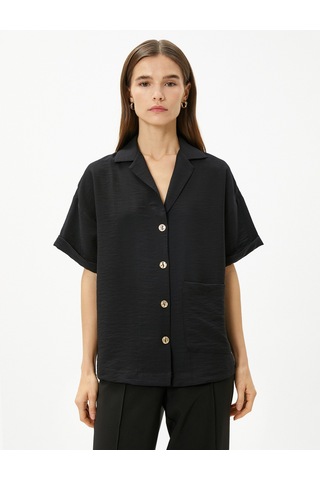 Koton Crop Gömlek Cep Detaylı Kısa Kollu Siyah 3sak60058cw Siyah