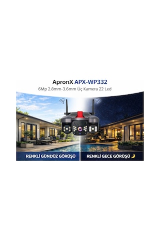 Apronx Apx-wp332 6mp 2.8mm-3.6mm Üç Kamera 22 Led Wifi Ptz