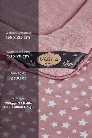 Star Desenli Tek Kişilik Çift Taraflı Wellsoft Yorgan Seti - Pembe - 155x215