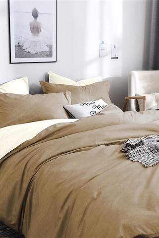 Alla Turca Tek Kişilik Ranforce Çift Taraflı Nevresim Seti - Çarşafsız Sütlü Kahve/krem