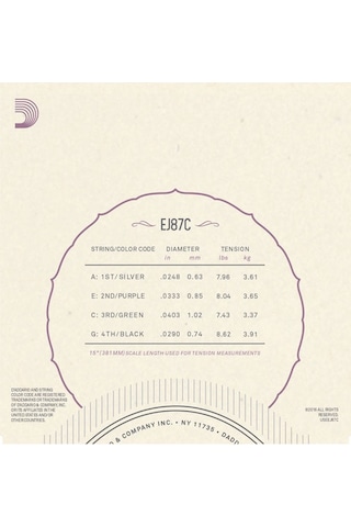 D'addario Ej87C Titanium Ukulele. Concert Takım Tel Ukulele Teli