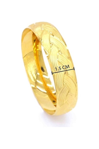 Ferizz Altın Kaplama Örgü Model Imitasyon Bilezik 15Mm Kalınlık Altın