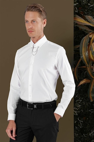 Efor Gk 703 Slim Fit Beyaz Klasik Gömlek Beyaz