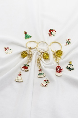 Gold Halkalı Renkli Yılbaşı Temalı Anahtarlık, Hediyelik Christma