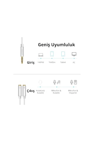 Ugreen 30619 Mikrofon Ve Kulaklık Birleştirici Kablo Si
