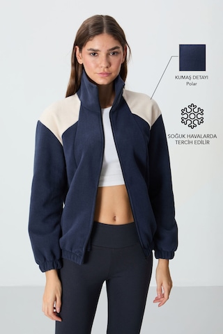 Tommy Life Lacivert Kalın Yumuşak Dokulu Dik Yaka Oversize Nakışlı Polar Kadın Sweatshirt - 97293 Lacivert