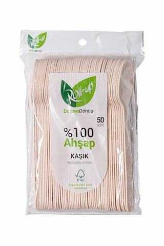 Şeylişeyler - Roll-up Kullan At Ahşap Kaşık 50'li 1 Paket - %100 Doğal