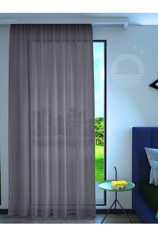 Koyu Gri Keten Görünümlü Ekstraforlu Tül Perde Linen Touch Serisi Koyu Gri