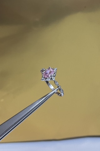 925 Ayar Gümüş Oval Pembe Taşlı Vintage Tasarım Kadın Yüzük