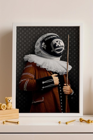 Modern Astronot Portresi Çerçeveli Tablo Bilardo Salonu Ve Erkek Odası İçin Duvar Dekoru Modifiye Sokak Sanatı