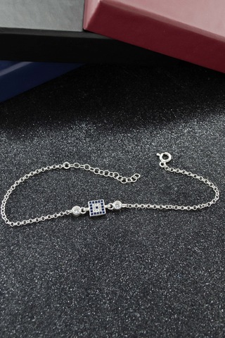 Nazar Kare Temalı 925 Ayar Gümüş Kadın Ayarlanabilir Bileklik - Gümüş