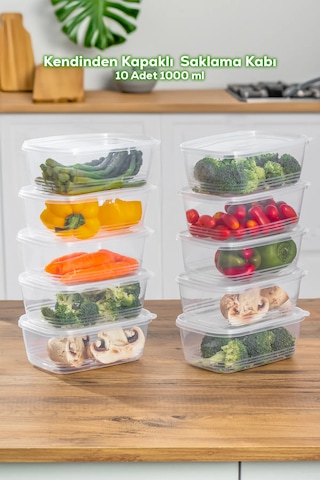 10'lu Kendinden Kapaklı Buzluk Saklama Kabı 1 Lt