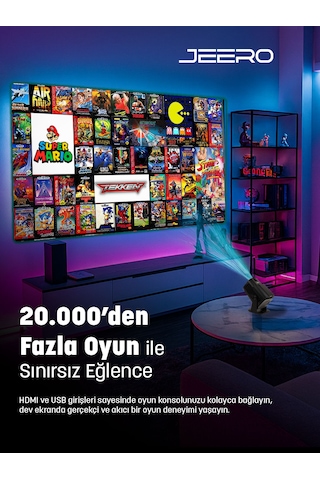 Jeero Oyunlu Projeksiyon Cihazı Android 2 Kollu -20.000 Oyun -türkçe Menü 320mını