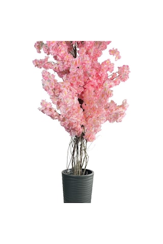 Yapay Ağaç Pembe Sakura Bahardalı Ağacı Siyah Uzun Kumsal Vazoda