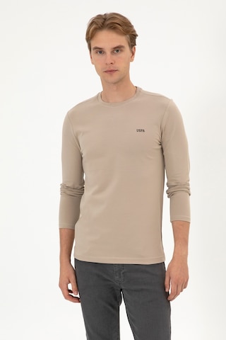 U.S. Polo Assn. Erkek Slim Fit Bisiklet Yaka Koyu Bej Süprem Basic Sweatshirt 50313744-VR088
