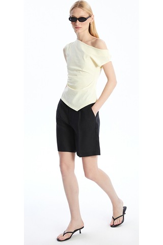 Lcw Vision Siyah Loose Fit %100 Keten Kadın Şort