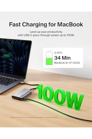 Usb C 4'ü 1 Arada Çok Bağlantı Noktalı Adaptör 4k Hdmı, Usb-c 100w Pd Geçişli Şarj Ve Daha Fazlası İçin 2 X Usb A Bağlantı Noktası İle