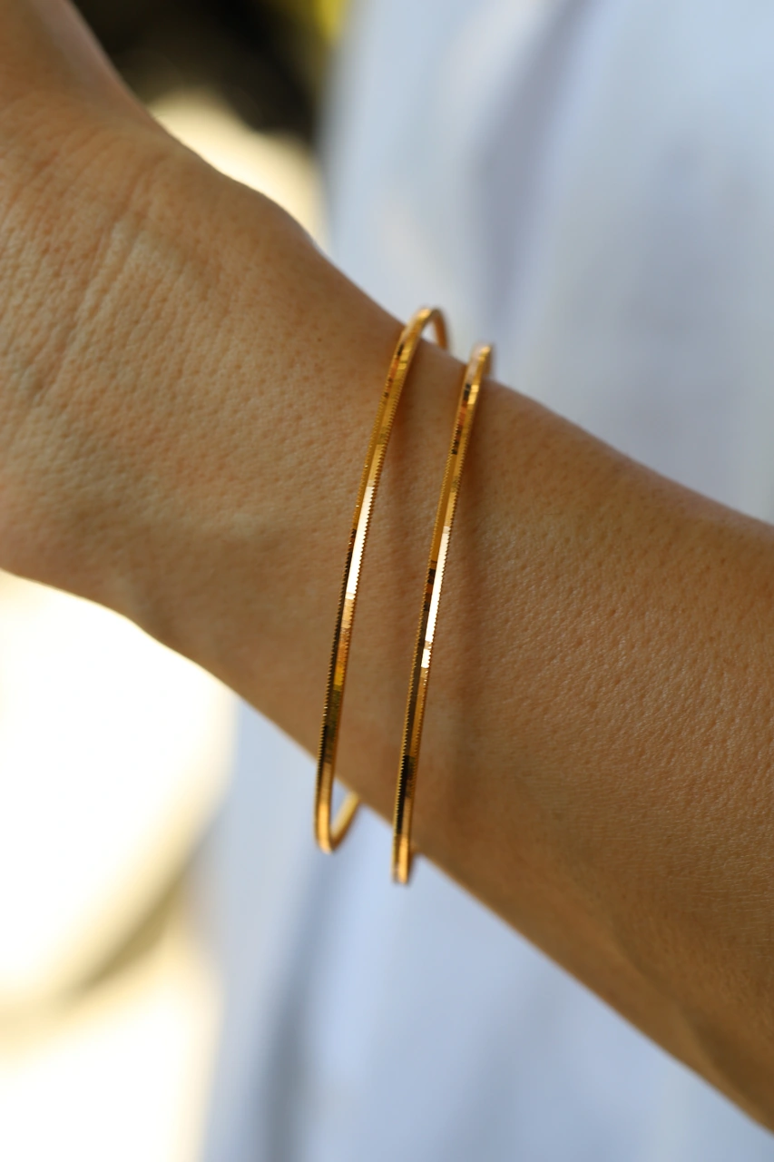 10 Gram 22 Ayar Altın Yatırımlık Işıltılı İkili Ajda Bilezik İşçiliksiz Toplam 20 Gram Blzk220006