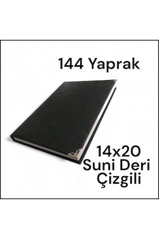 144 Yaprak 14x20 Suni Deri Modelist Çizgili Sert Kapaklı Defter Ajanda Siyah